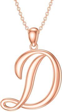 wholesale Sterling Silver 26 Letter Pendant Necklace-Letter D-rose gold plated