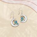 wholesale 925 Sterling Silver Butterfly Crescent Moon Drop Earrings with Green and Blue Enamel Accents-0-2