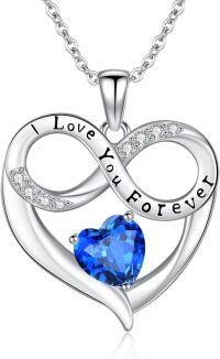 wholesale 925 Sterling Silver 12 Month Birthstone Necklace for Women I Love You Forever Engraved Heart Pendant 18 +2 Chain Valentine Mother s Day Birthday Christmas Gift-09-Sep-Lab Created Sapphire