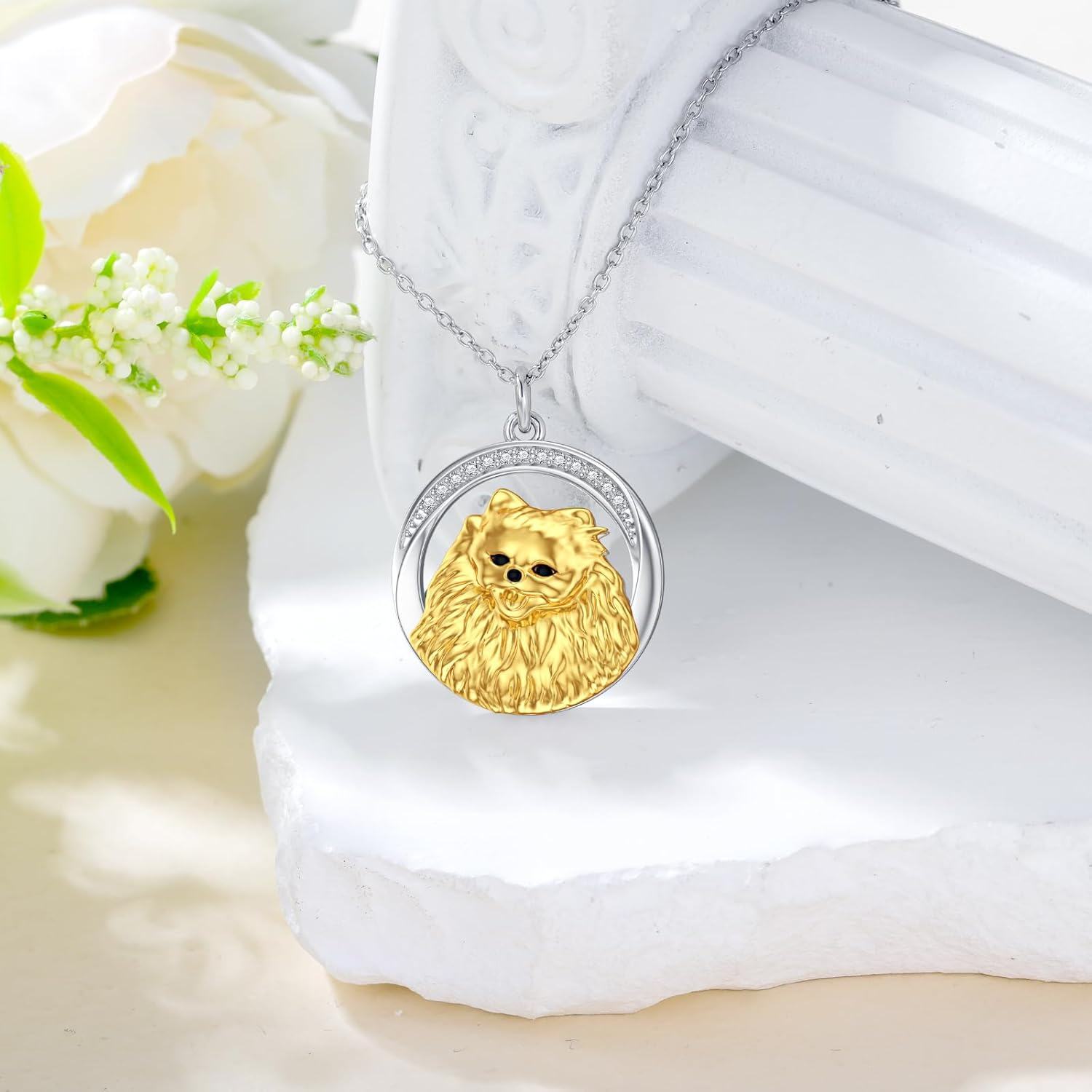 925 Sterling Silver Labrador Retriever Head with Cubic Zirconia Circle Pendant Necklace D VVS-0-4