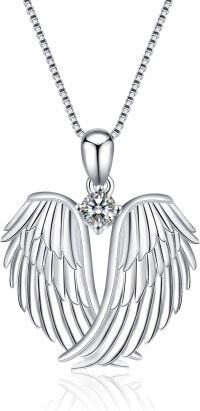 wholesale Sterling Silver Birthstone Angel Wings Pendant Necklace-A-white gold plated