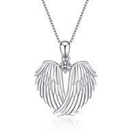 wholesale 925 Sterling Silver Wings Heart Pendant Necklace-A-white gold plated