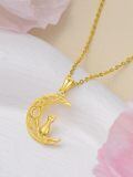 TOUPOP 14K Gold & Stone Cat Moon Pendant Necklace Gift for Women-0-2
