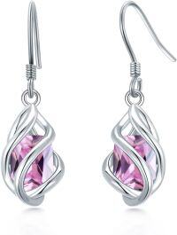 wholesale 925 Sterling Silver May Birthstone Dangle Drop Earrings Mother s Day Valentine s Birthday Anniversary Gifts for Women Girls-10-Oct-Pink