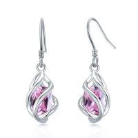 wholesale 925 Sterling Silver Twisted Design Yellow Gemstone Drop Earrings-10-Oct-Pink