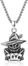 wholesale 925 Sterling Silver Wizard Skull with Cards Pendant Necklaces for Men & Women - Gothic Memento Mori Halloween s-0-0