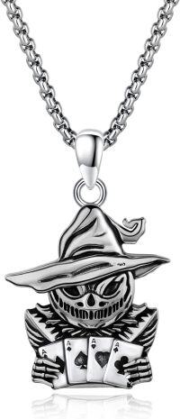 wholesale 925 Sterling Silver Wizard Skull with Cards Pendant Necklaces for Men & Women - Gothic Memento Mori Halloween s-Pumpkin Skull