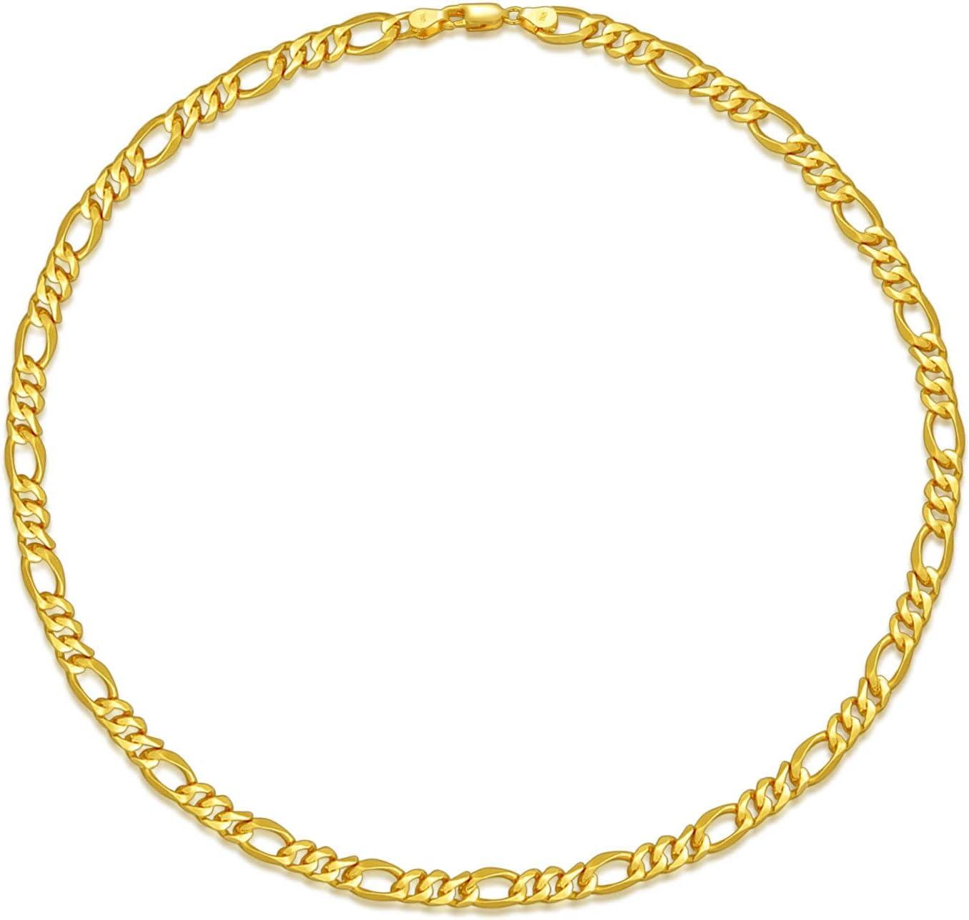 Sterling Silver Sterling Silver Diamond Cut Figaro Chain Necklace Gold Silver Plated 16 24 Italy-20 Inches 3mm Gold Plated