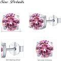 wholesale 925 Sterling Silver Pink Cubic Zirconia Stud Earrings 6mm Round Gemstone  for Women Girls-0-1