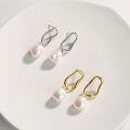 wholesale Sterling Silver Pearl Irregular Square Gold Plated Drop Earrings for Women Girls - Rhodium Plated-0-4