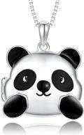 wholesale 925 Sterling Silver Black Enamel Panda Charm Pendant Necklace for Women Girls  36 Chain Length-0-0