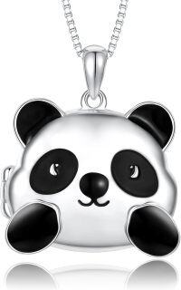 wholesale 925 Sterling Silver Black Enamel Panda Charm Pendant Necklace for Women Girls  36 Chain Length-Panda