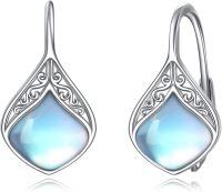 wholesale 925 Sterling Silver 925 Rainbow Moonstone Teardrop Leverback Earrings for Sensitive Earlobes-Moonstone Earrings