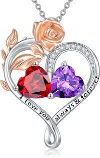 wholesale Sterling Silver Rose Quartz Heart Birthstone Necklace for Women Valentine s Day Gift-01-02-Jan-Feb Birthstones