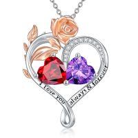 wholesale 925 Sterling Silver Rose Quartz Heart Birthstone Necklace for Women Valentine s Day Gift-01-02-Jan-Feb Birthstones