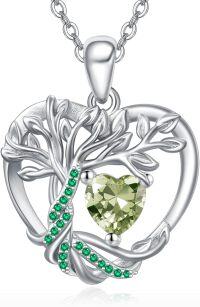 wholesale 925 Sterling Silver Birthstone Tree of Life Heart Pendant Necklace for Women-08 Aug