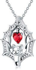wholesale 925 Sterling Silver Bat Heart Red Crystal Pendant Necklace for Women Men Gifts-0-0