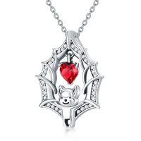 wholesale 925 Sterling Silver Bat Pendant Necklace With Red Heart Crystal And Zircon Wings-Bat