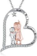 wholesale 925 Sterling Silver Sisters Forever Friends Heart Pendant Necklace with Cubic Zirconia and Star Charm Gifts for Women-0-0