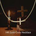 wholesale 14K Gold Sideways Diamond Cross Necklace for Women - First Communion Gift-0-5