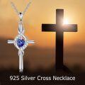 wholesale 925 Sterling Silver Birthstone Cross Pendant Necklace for Women-0-4