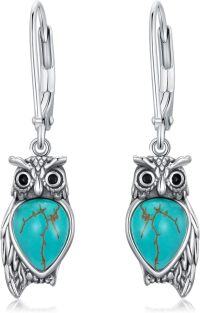wholesale Sterling Silver Genuine Turquoise Hummingbird Owl Parrot Turtle Dangle Earrings-Owl