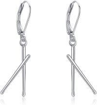 wholesale 925 Sterling Silver Drumstick Dangle Earrings for Women Men Music Lovers Unique -Silver