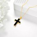 wholesale 925 Sterling Silver Gold Plated Black Onyx Filigree Cross Pendant Necklace-0-2