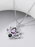 wholesale 925 Sterling Silver Purple Gemstone Lotus Necklace-0-3