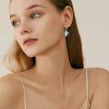 wholesale 925 Sterling Silver Horse Head Drop Earrings Wholesale With Blue Crystal-0-3