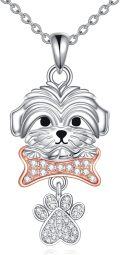 wholesale 925 Sterling Silver Dog Bone Paw Print Pendant Necklace for Women Girls Gifts-0-0