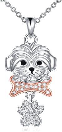 wholesale 925 Sterling Silver Dog Bone Paw Print Pendant Necklace for Women Girls Gifts-dog