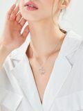 TOUPOP 14K White Gold & Rose Flower Heart Pendant Necklace Gift-0-3