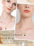 wholesale 925 Sterling Silver Black Freshwater Pearl Sunflower Pendant Necklace for Women-0-4