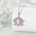 wholesale 925 Sterling Silver Rose Quartz Lotus Flower Pendant Necklace for Women Men, 24x27.6mm, 18+2 Chain, Gift Box-0-5