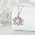 wholesale 925 Sterling Silver Rose Quartz Lotus Flower Pendant Necklace for Women Men, 24x27.6mm, 18+2 Chain, Gift Box-0-5