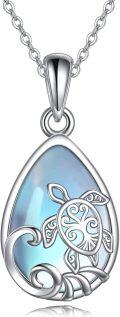 wholesale 925 Sterling Silver Teardrop Blue Shell Turtle Pendant Necklace-0-0
