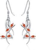wholesale 925 Sterling Silver Orange Crystal Dragonfly Drop Earrings-0-0