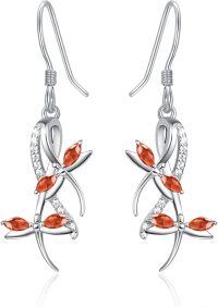 wholesale 925 Sterling Silver Orange Crystal Dragonfly Drop Earrings-garnet