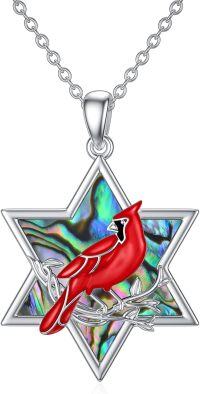 wholesale 925 Sterling Silver Star-Shaped Red Cardinal Abalone Shell Memorial Sympathy Pendant Necklace for Women Mom Wife-5-Star of David Cardinal