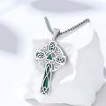 wholesale 925 Sterling Silver Green Stone Celtic Cross Pendant Necklace for Men Women  45cm Chain Length-0-1