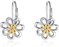 wholesale 925 Sterling Silver Daisy Flower Leverback Dangle Hoop Earrings for Women Christmas Gifts-Daisy earrings