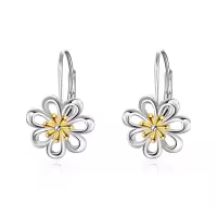 wholesale 925 Sterling Silver Daisy Flower Leverback Dangle Hoop Earrings Wholesale for Women Christmas Gifts-Daisy earrings