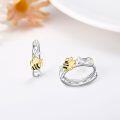 wholesale 925 Sterling Silver Bumblebee Huggie Hoop Earrings with Flower Design and Gold Accents-0-3
