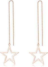 wholesale 925 Sterling Silver Star Tassel Threader Earrings, Adjustable Length, Hypoallergenic, Lead-Free, Nickel-Free, Fashionable Gift for Women-C Star-ROSE GOLD