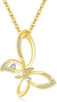 wholesale 925 Sterling Silver Butterfly Necklace with Cubic Zirconia - Symbol of Transformation & Love - 25x21mm Pendant, 45cm Chain - Gift for Her-Gold Plated