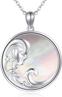 wholesale 925 Sterling Silver Round Abalone Shell Wave Design Pendant Necklace-Wave