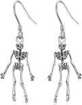 wholesale 925 Sterling Silver Black Skull Skeleton Dangle Earrings for Women Gothic  4cm Long-0-0