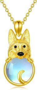 wholesale Gold 925 Sterling Silver Moonstone Wolf Head Pendant Necklace for Women Memory Keepsake Gifts-0-0