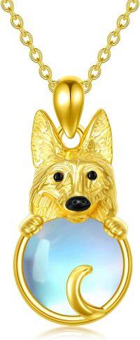 wholesale Gold 925 Sterling Silver Moonstone Wolf Head Pendant Necklace for Women Memory Keepsake Gifts-German Shepherd